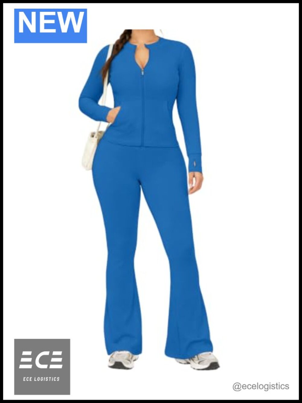 2 Piece Zip Jacket & Flare Leggings Set Long Sleeve Workout Tracksuit
